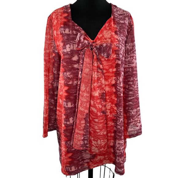 NEW Original Anthony Red Long Sleeve V-Neck Bow Tunic Top Size M Medium - Picture 1 of 9